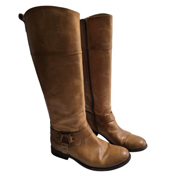 Frye Melissa Harness Cowgirl Cowboy Riding Boots Camel Brown Size 7.5 B - Picture 1 of 11